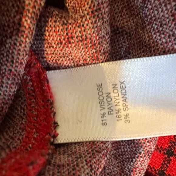 J Jill | Red Ponte Knit Top Black Plaid Boatneck Long Sleeve Petite Small - Picture 6 of 9